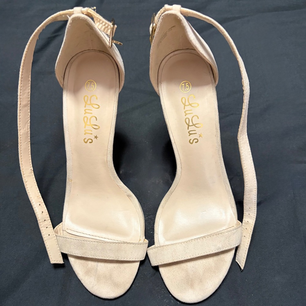 Lulus Taylor‎ Nude Suede Ankle Strap Heels Stiletto Sandals Women 7.5